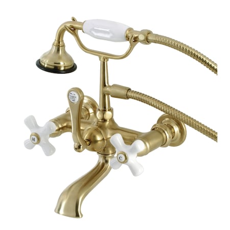 Kingston Brass AE559T7 7-Inch Wall Mount Tub Faucet with Hand Shower, Brushed Brass AE559T7